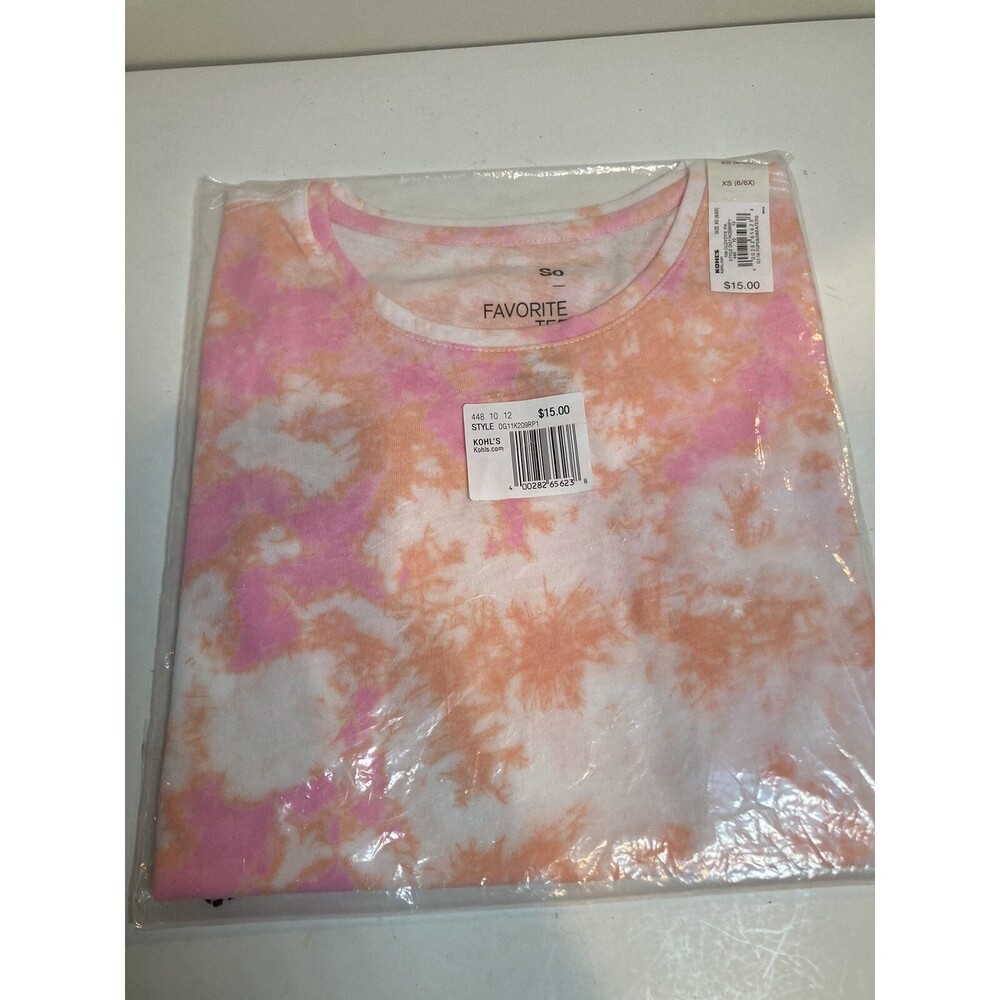 SO Favorite Graphic Tee Girls Pink Tie Dye XS( 6/6X) SS Cotton/Polyester NEW